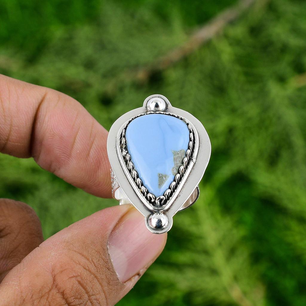 Sterling Silver Natural Owyhee Blue Opal Daughter Promise Unique Engagement Ring