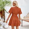 Kobiety Lato Casual Sukienka A-Line z Wysokim Stanem i Krótkim Rękawem Jednolity Kolor Dekolt O Długość Nad Kolano Sukienki Wiosna S-XL
