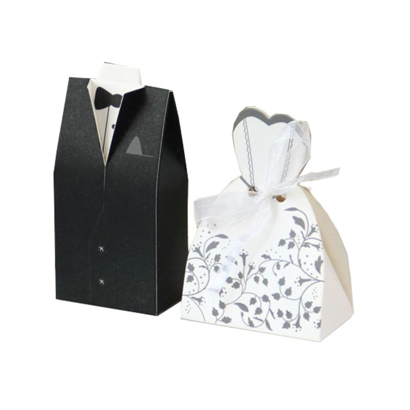 20/30pcs Bride And Groom Candy Box Wedding Favor And Gifts Box Sweet Bags With Ribbon Wedding Decoration Souvenirs Party Decor