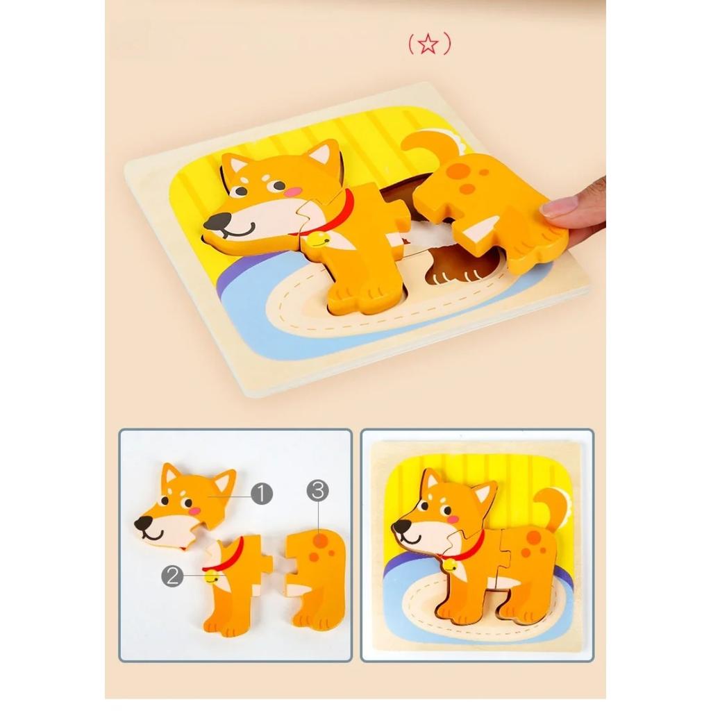 Montessori Wooden Toys Wood Puzzle Cartoon Animals Cognitive Jigsaw Puzzle Early Learning Educational Toys for Children Gift