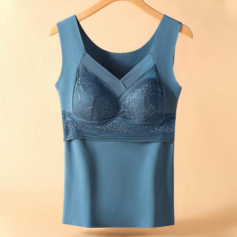 806 Women's V-Neck Seamless Lace Warm Vest with Chest Pad - Winter Base Layer