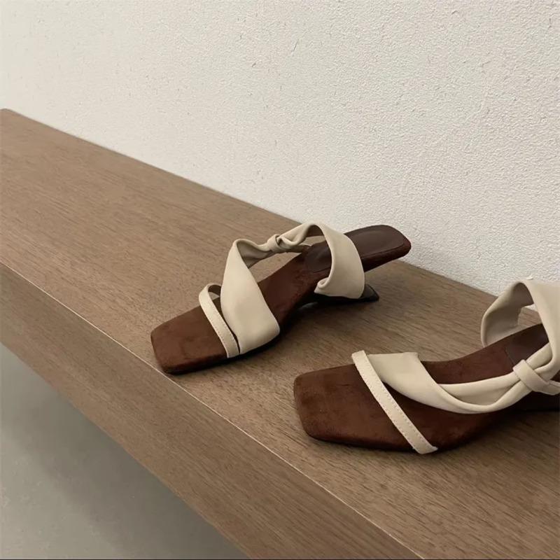 

Special-shaped high heels temperament square head cool slippers women s summer new versatile height-increasing one-word slippers 40 абрикосовый