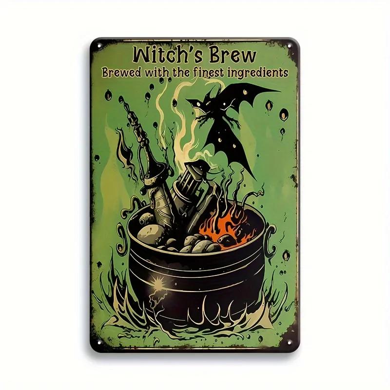 The House Witch Rules Halloween Halloween Decoration Metal Tin Sign Vintage Plaque Decor Wall Art Wall Room Home Restaurant