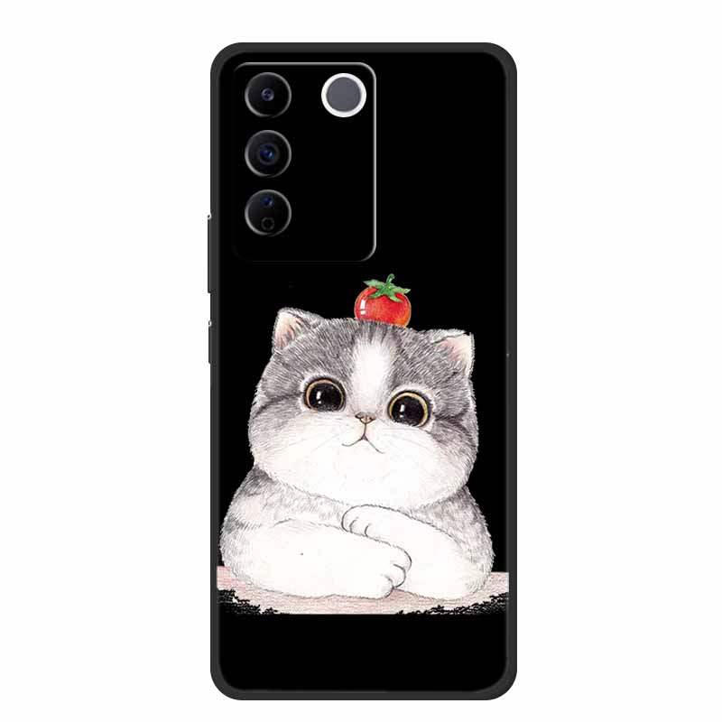 For Vivo V27e Case Cute Cartoon Cat Black Silicone Soft Phone Case For Vivo V27 Pro V27e Back Cover Cases V 27 E Pro Funda Coque