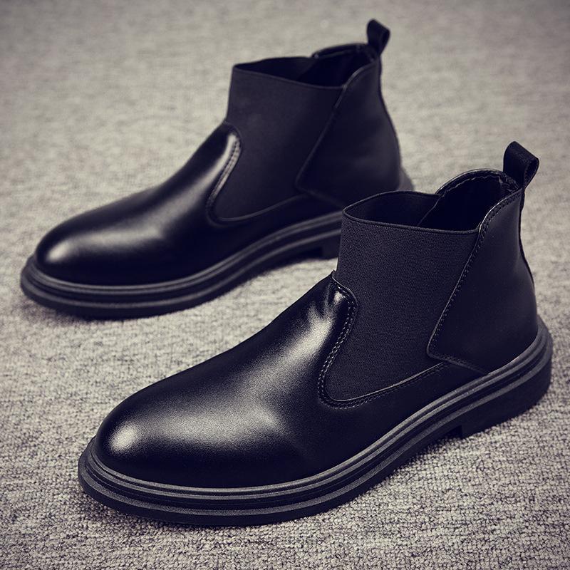 

Мужская обувь 2025 Весна Новые черные туфли без застежек в британском стиле средней высоты повседневные туфли Мужская мода Красивые кожаные туфли на низком каблуке 44 чёрный