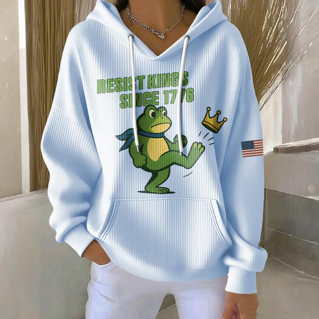 Women's Loose And Comfortable Drawstring V-neck Long Sleeved Print Hoodie