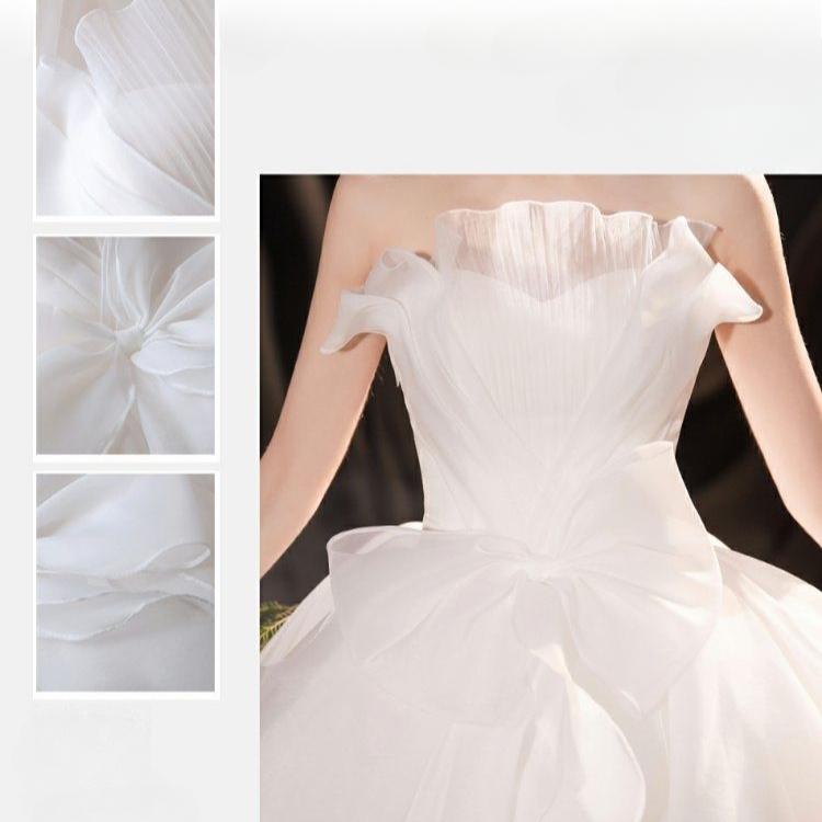 New Strapless French Wedding Dress | Romantic Floral Applique Bridal Gown | Elegant A-Line Floor Length Dress | Trendy Couture Bride Dress