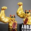 Abstrakte Große Armmuskel Goldene Katze Dekor Statuette für Geschäft Wohnzimmer Glückskatze Cartoon Tier Skulptur Kräftige Katzenstatue