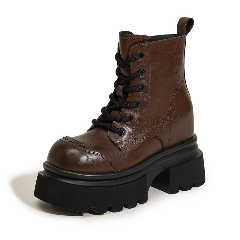 

Ботинки Мартин на толстой подошве для женской коллекции осень-зима 2025, новые короткие ботинки на среднем каблуке с небольшой внутренней платформой, универсальные теплые 39 коричневый