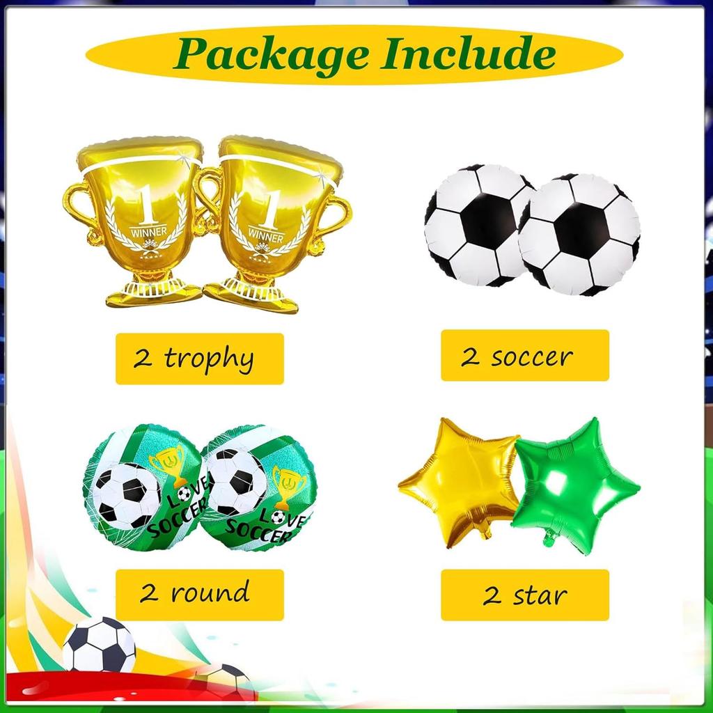 8 Pcs Soccer Balloons Set World Champion Trophy Balloon for Soccer Birthday Game Day Party Team Victory Celebration Sports Theme