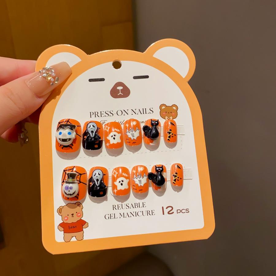 Children's Long-Style Wearable Nail Stickers with Jelly Glue - Cute, Fresh, and Removable Nail Art for Girls