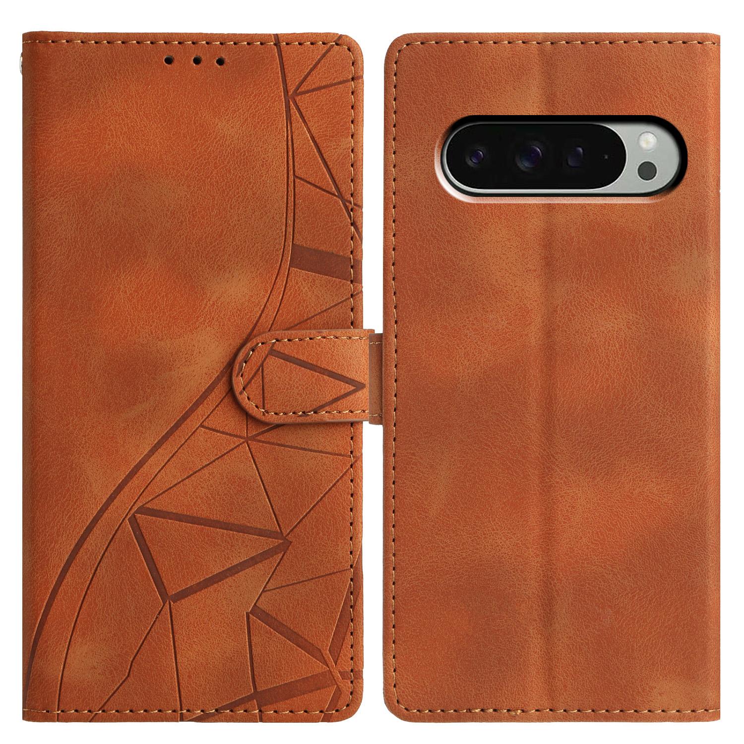 

Для Google Pixel 9 Pro XL Чохол Гаманець Підставка Шкіряний Чохол-книжка для телефону з тисненим трикутним візерунком Brown