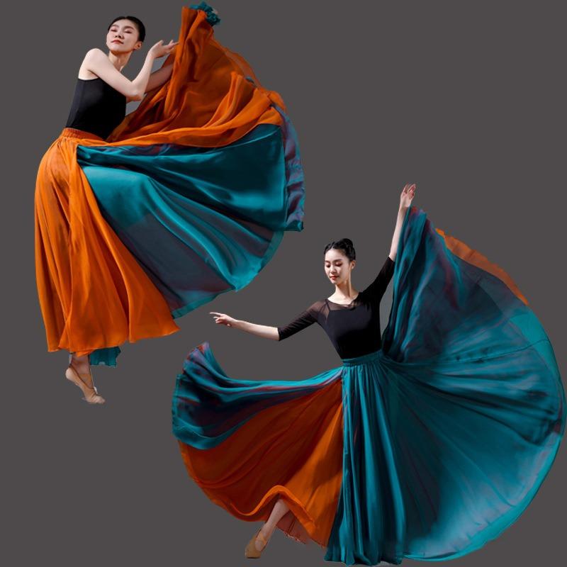 

Women Classical Half Skirt Modern Dance Training Skirt Elegant Double ChiffonPerformance Swing Ethereal 720 Degree L