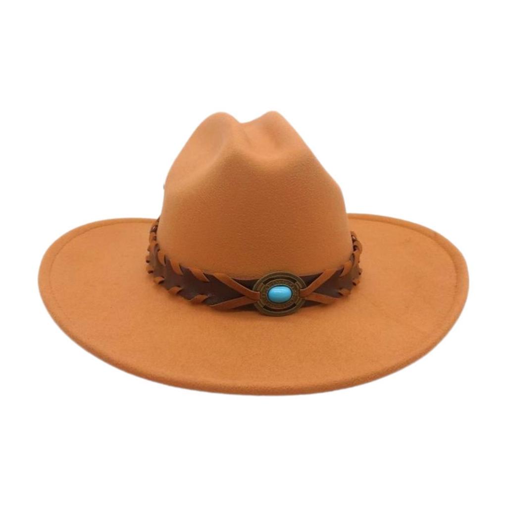 French Flat-Brimmed Top Hat Western Cowboy Hat Hot-Selling High-End Ethnic Style Travel Sunshade Woolen Jazz Hat