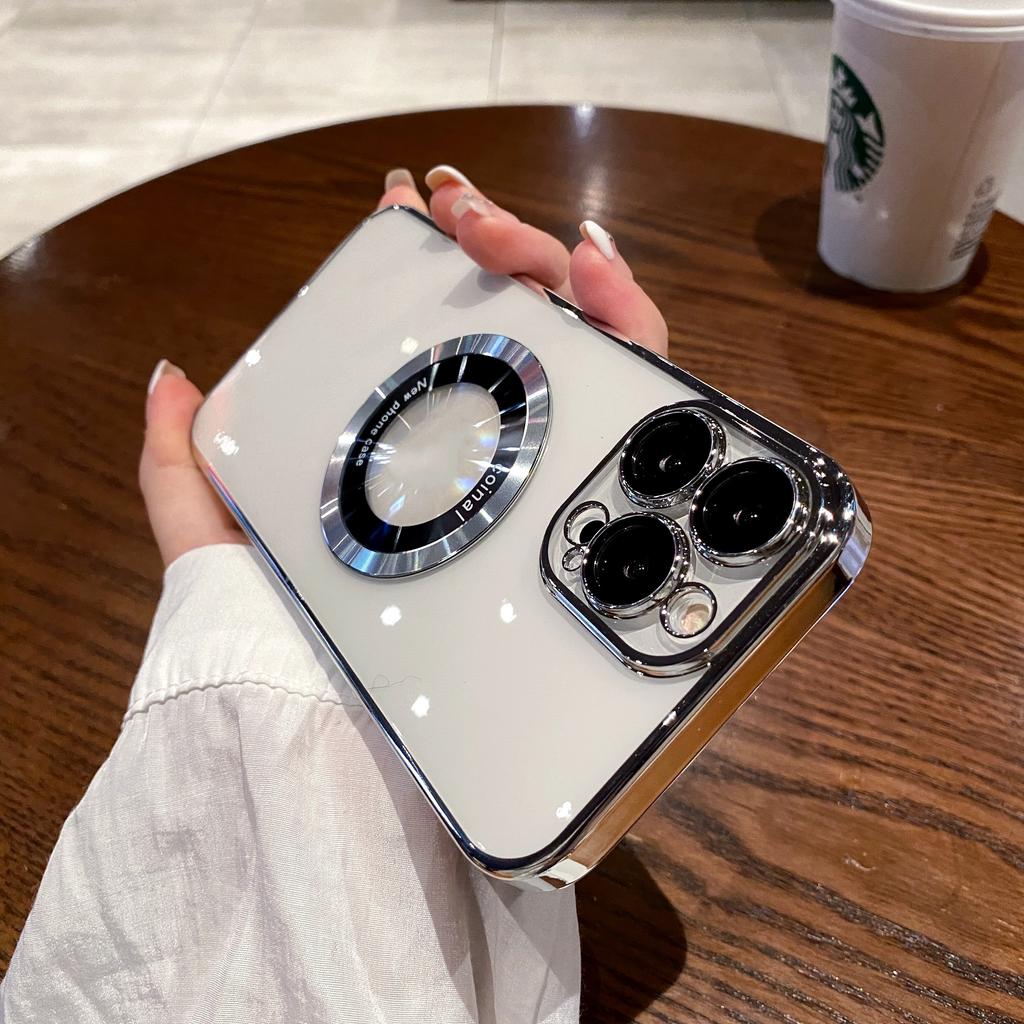 Luxury Electroplated Magnetic Mobile Phone Case for iPhone 11 12 13 14 15 16 Pro Max Back Cover with Lens Film Protection