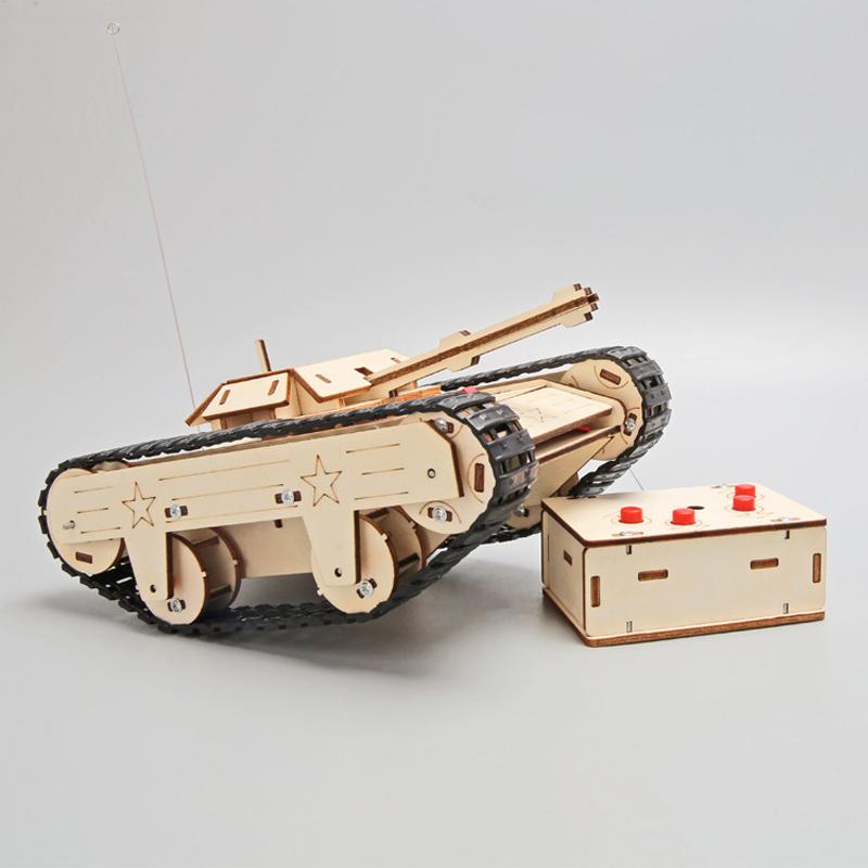 DIY Wooden 3D Puzzle Tank Model Science Kit Assembly Toys Rc Tank Physics Electronic School Project Scientific Experiment Toys