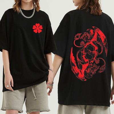 Japanese Hot Anime Black Clover T Shirt Devil Asta Double Sided Graphic Print T-shirt Harajuku Streetwear Oversized T Shirts Unisex