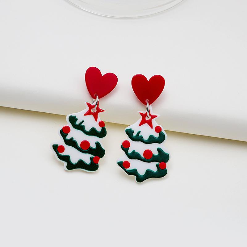 Christmas Tree Cartoon Gift Socks Contrasting Color Relief Printed Earrings Three-Dimensional Cartoon Holiday Earrings