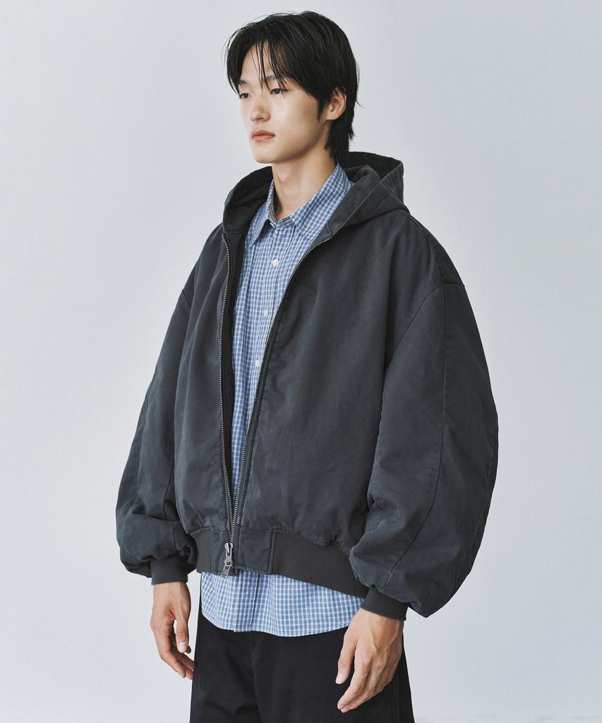 Branded Shirring Hood Bomber Jacket [Vintage Charcoal]