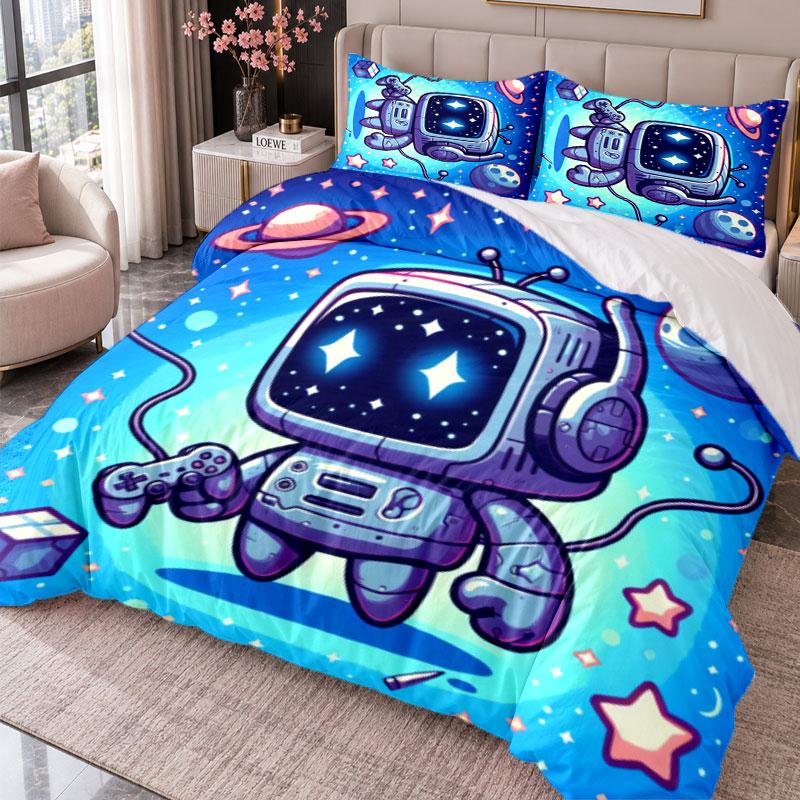 Astro Bot 3-częściowy komplet pościeli Poszewka na kołdrę z dwiema poszewkami na poduszki Do sypialni Dekoracja domu