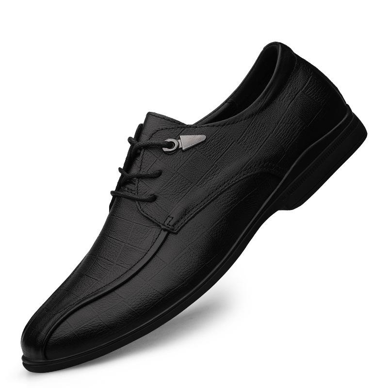 

Casual leather shoes men s first layer cowhide breathable soft bottom soft surface leather black business dress lace-up men s leather shoes 37 чёрный