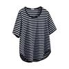 T-shirt Women Stripe Summer Casual Large Size Loose Round Neck Pullover Short-sleeved Tops