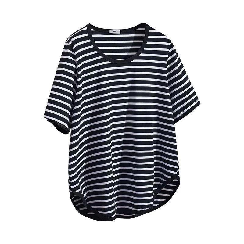 T-shirt Women Stripe Summer Casual Large Size Loose Round Neck Pullover Short-sleeved Tops