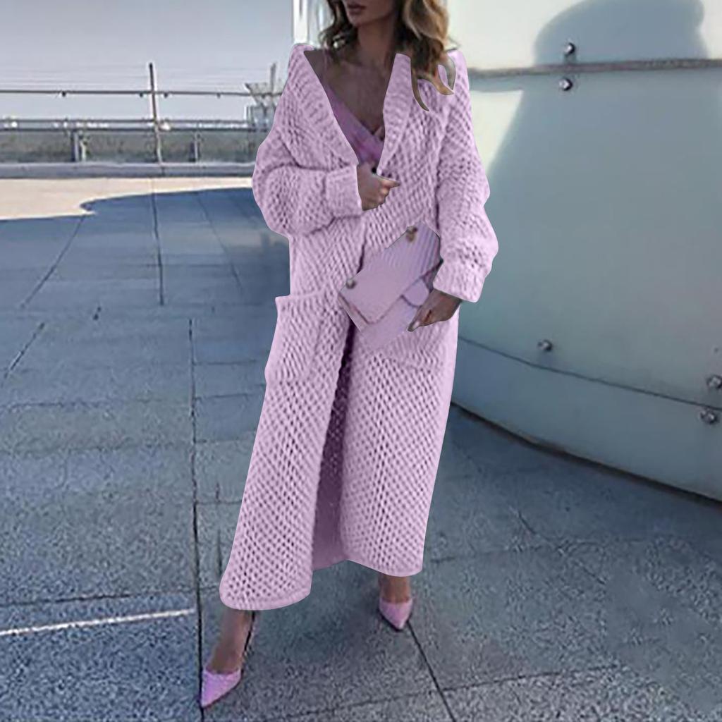Women's Winter Long Lapel Warm Sweater Loose Knit Cardigan Jacket Solid Color Thick Fashion Sweater Coat