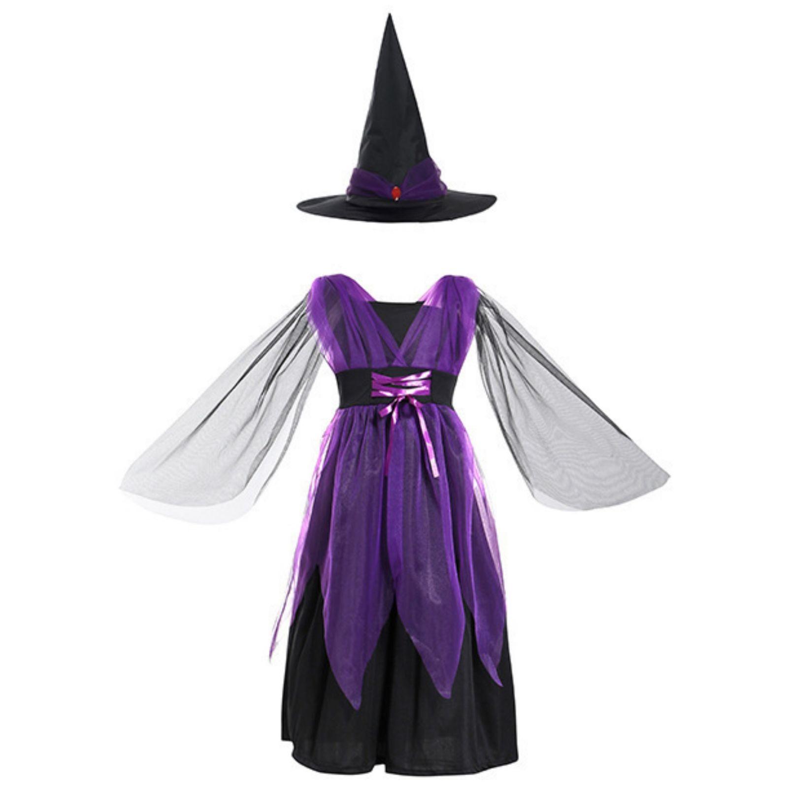 

Платье для девочек на Хэллоуин, принтованное платье, костюм для ролевой игры ведьмы, костюм для косплея, маскарадный костюм 120 фиолетовый