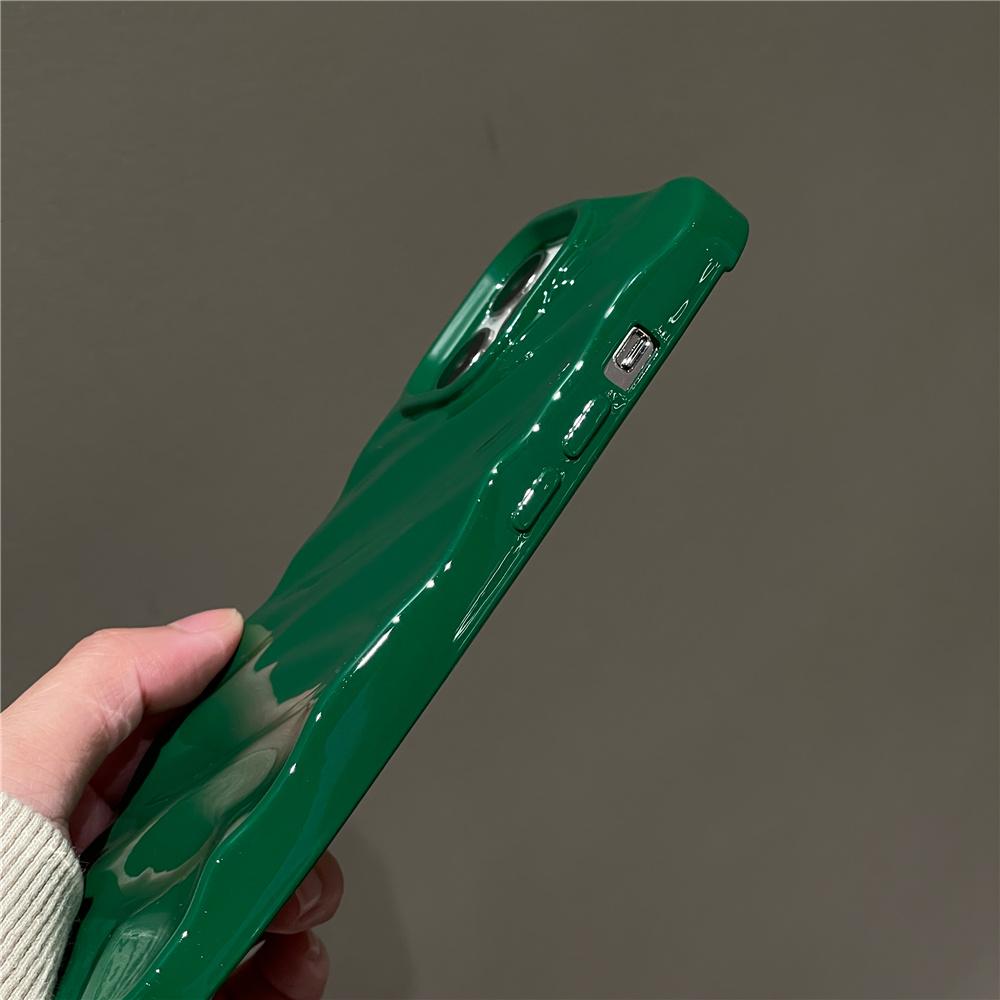 Fashion Solid Color The Puffer Case For iPhone 14 13 12 11 Pro Max 14ProMax 13Pro Silk Wrinkle Green Soft Phone Cover Case