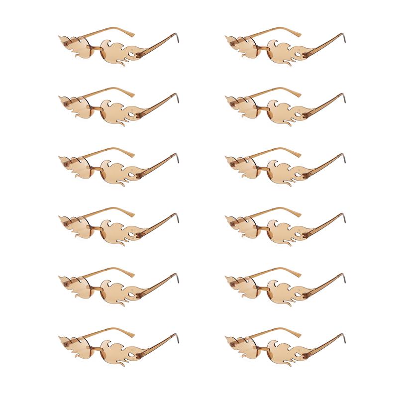 12 Pairs Per Set Flame Shaped Sunglasses New Fashion Rimless Candy Color Party Shades Trendy Design Colorful Sun Glasses