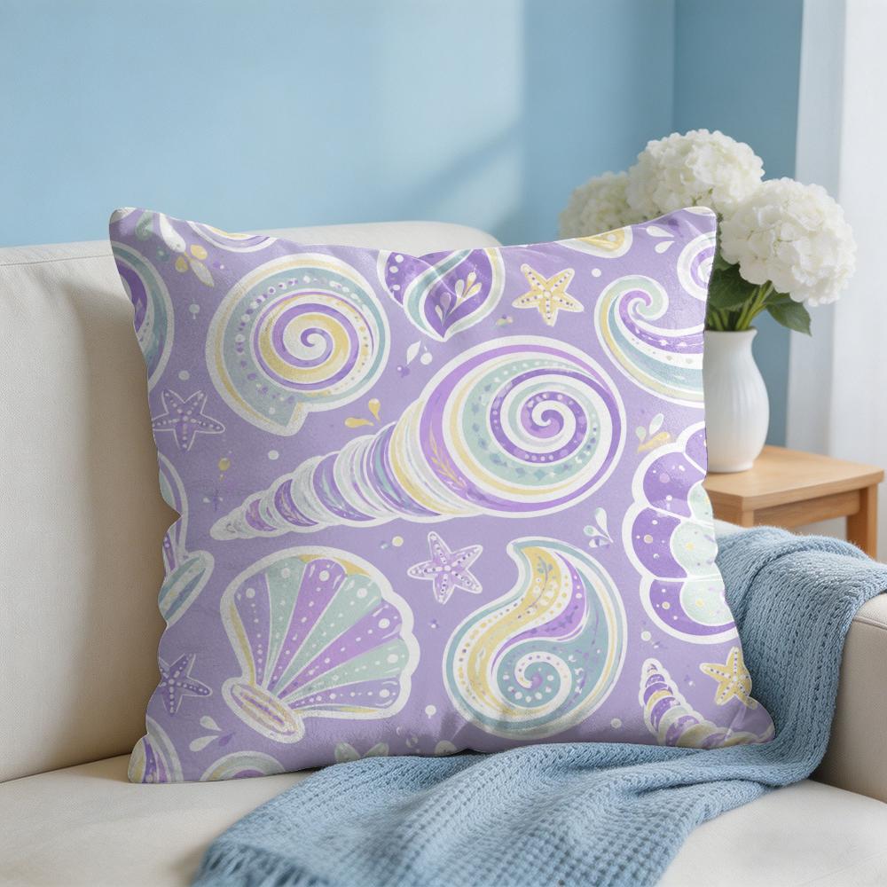 Shells and Conches Cushion Cover Short Plush Soft DoubleSided Printing Pillow Case Cozy Sofa Bedroom Home Decor Gift