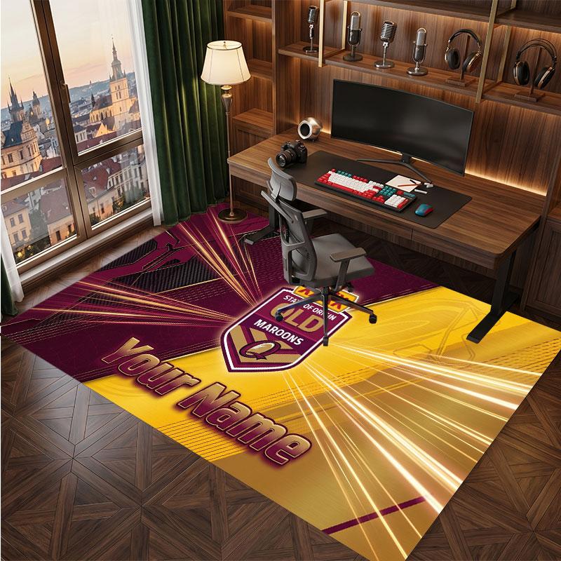 Personalisierter Kristall-Samt-Teppich der Queensland Maroons, Weicher Anti-Rutsch-Teppich mit individuellem Namens-Text für Wohnzimmer, Schlafzimmer