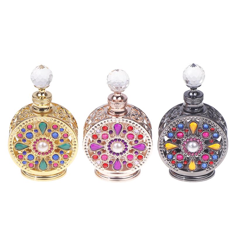 1Pc 12Ml Vintage Luxury Rhinestones Glass Perfume Bottle Essential Oil Bottle Storage Bottle Portable Cosmetic Empty Vials