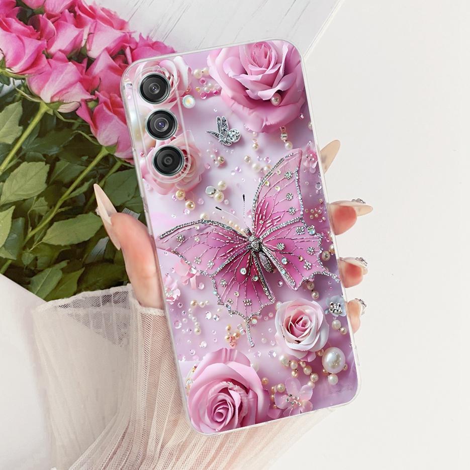 Etui do Samsung Galaxy M55 SM-M556B Nowe Kwiaty Motyl Malowane Pokrowiec Miękki Silikonowy Etui Do Samsung M55 M 15 Galaxy M15 Torby