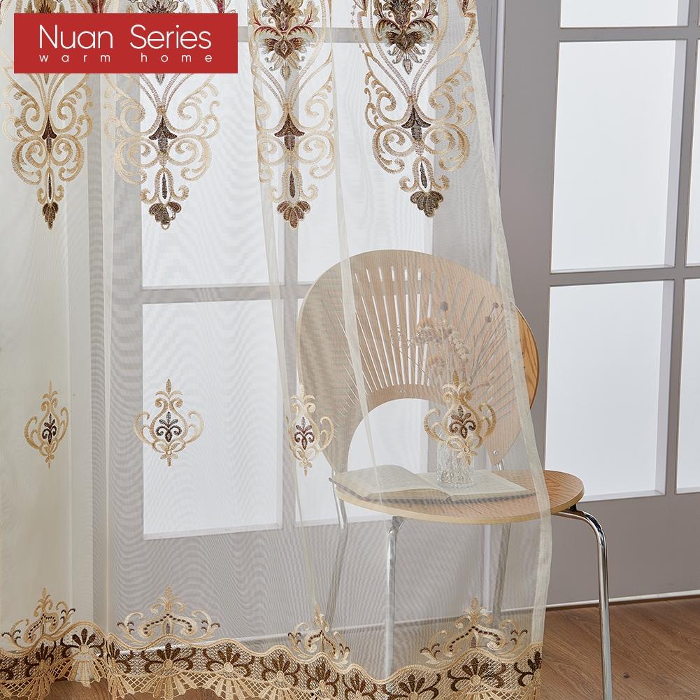 1PC European Luxury Versatile Semi Blackout Embroidered Comfortable Curtains and Sheer Curtains  for Living Room Bedroom Home Decor Nuan Series
