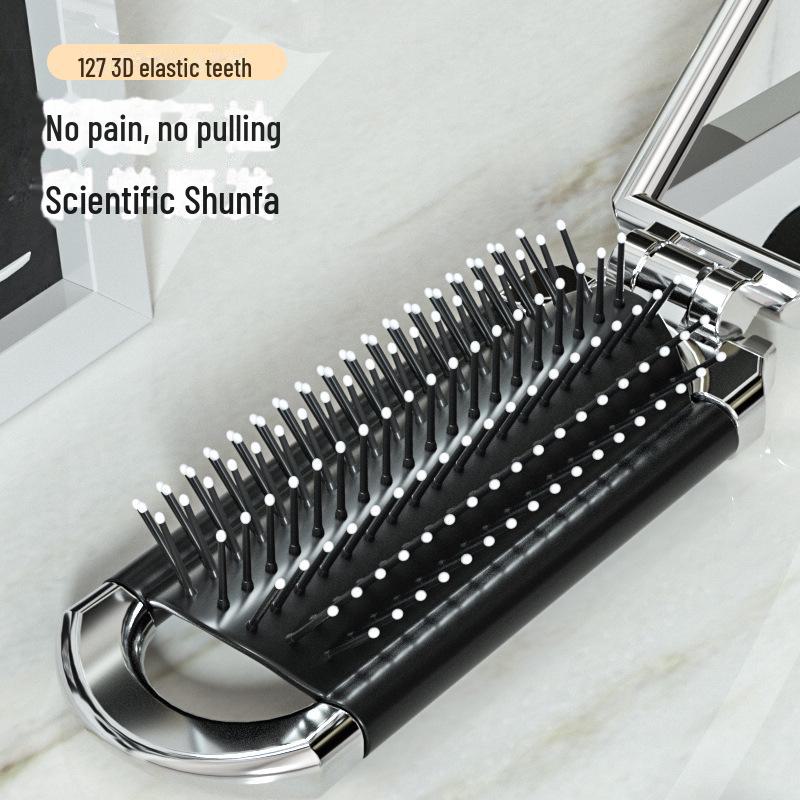 Pieptene și Oglindă Portabile Pliabile cu Perna de Aer pentru Păr Lung - Masaj al Scalpului și Prietenoase pentru Călătorii