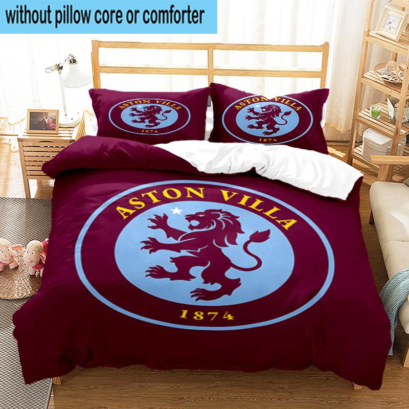 Set Biancheria da Letto Stampato Aston Villa Football Club 3 Pezzi Copripiumino Chiusura Include 1 Copripiumino e 2 Federe Set Biancheria da Letto Arredamento Casa Regali