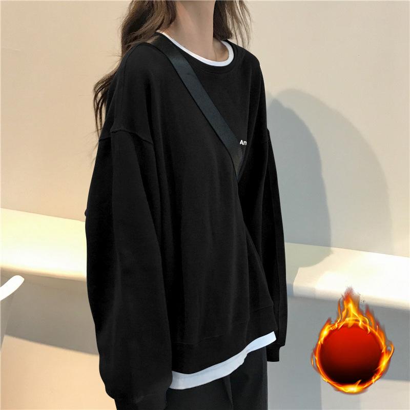 

Padded Loose Round Neck Sweater Women Fall and Winter Long-sleeved Thickened T-shirt Shirt Women s Casual Long-sleeved Jacket Student Couple Dress XXL