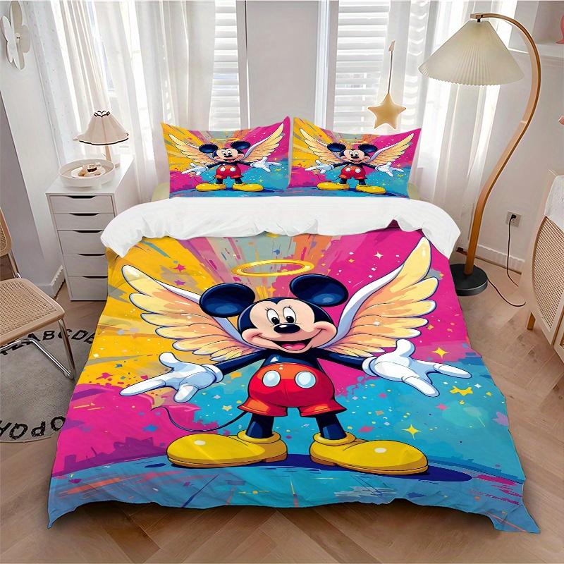 3pcs Mickey with Wings Quilt Cover Set (1 Quilt Cover + 2 Pillowcases Without Pillow Core), High-Definition Printing for Home and Dormitory.B064