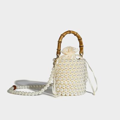 Original Design Drawstring Bucket Bag for Women 2024 New Pearl Chain Bag Handheld Bamboo Knot Bag Single Shoulder Crossbody Bag