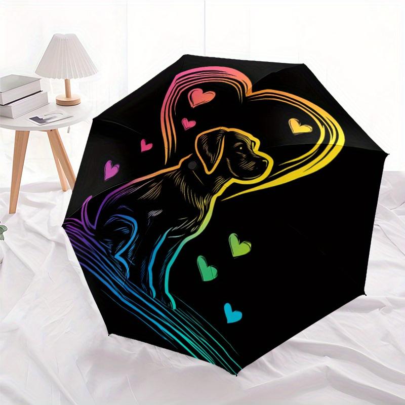 1pc Automatic Folding Umbrella with Cute Rainbow Heart & Paw Print Dog Love Design - Automatic Open/Close, Portable Umbrella S