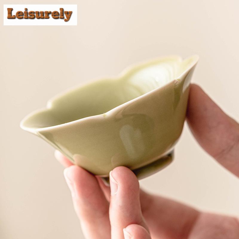 2pc/set Retro Yaozhou Kiln Celadont Teacup Tea Dust Green Kuikou Cup Tasting Tea Cone Bowl Personal Master Cup Kung Fu Set 35ml