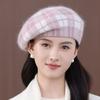 Autumn and Winter Plaid New Retro Bud Painter Hat Warm Rabbit Fur Fashion Casual Versatile Wool Hat Beret