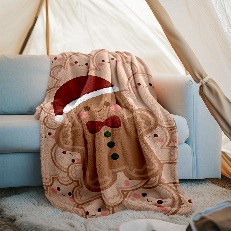 Christmas gingerbread man Theme Printed Blanket - Perfect for Couch, Bed, Travel & Outdoor Use | Machine Washable, Cozy & Durable.