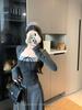 Women's Polka Dot Long Sleeve Square Neck T-shirt with Korean-Style Butterfly Tie - Slimming Autumn Winter Base Layer Top