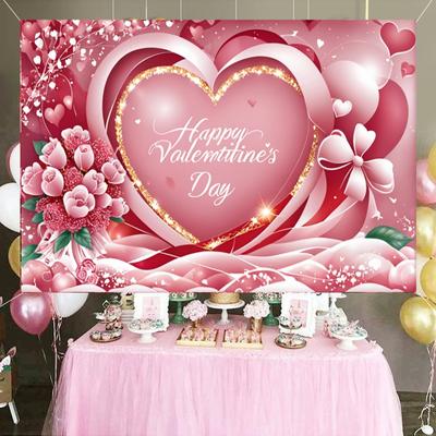 Feliz Día de San Valentín Banner de Fondo Rosa Rojo Corazón de San Valentín Telón de Fondo Decoraciones para Fiesta de San Valentín Telón de Fondo para Fotografía en Casa