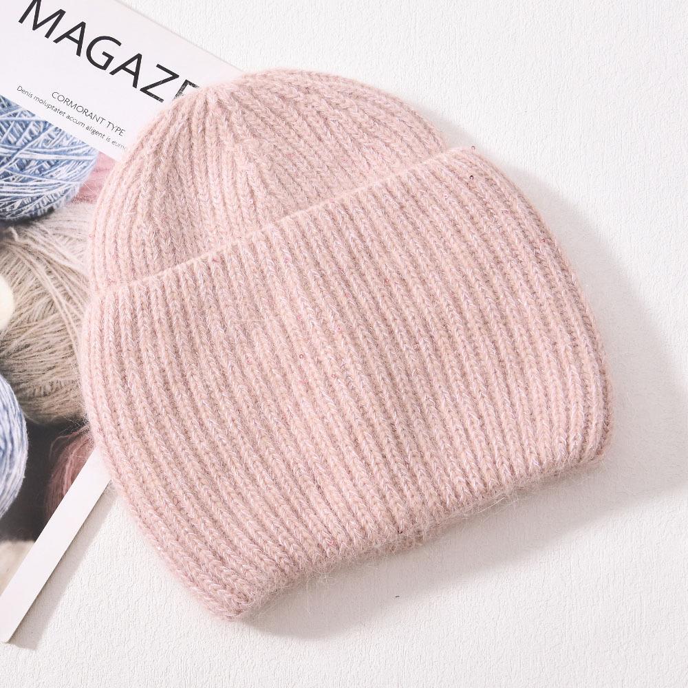 Autumn/Winter New Angora Long Plush Rabbit Fur Knit Hat, Casual Belt with Small Sequins, Warm, Thickened, Couple's Knit Hat