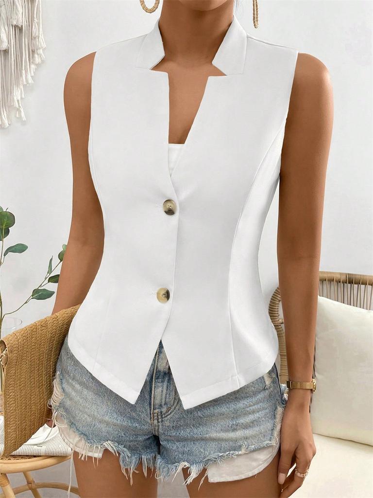 Sleeveless Button Front Vest Blazer Women's Tailored Waistcoat Office Workwear Casual Layering Top