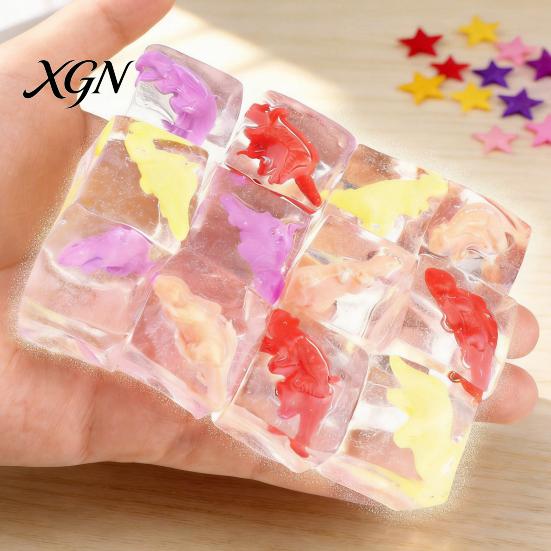 Ice Cube Squeeze Toy 15Pcs Dinosaur Anxiety Relieving Clear Sensory Elastic Stress Ball Soft Stretchy Transparent Focus Aid Relaxation Tools